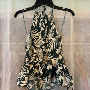 Patrons of Peace Green and White Leaf Print Halter Top